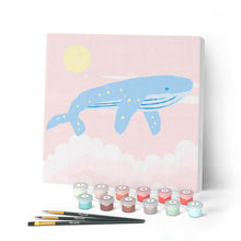 Load image into Gallery viewer, Mini Paint by numbers 8"x8" framed - Pastel Flying Whale