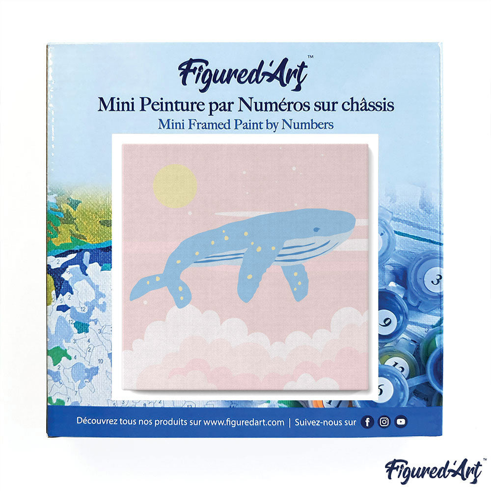 Mini Paint by numbers 8"x8" framed - Pastel Flying Whale