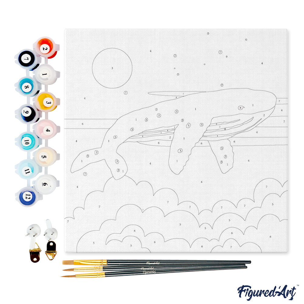 Mini Paint by numbers 8"x8" framed - Pastel Flying Whale