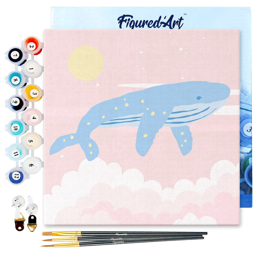 Mini Paint by numbers 8"x8" framed - Pastel Flying Whale