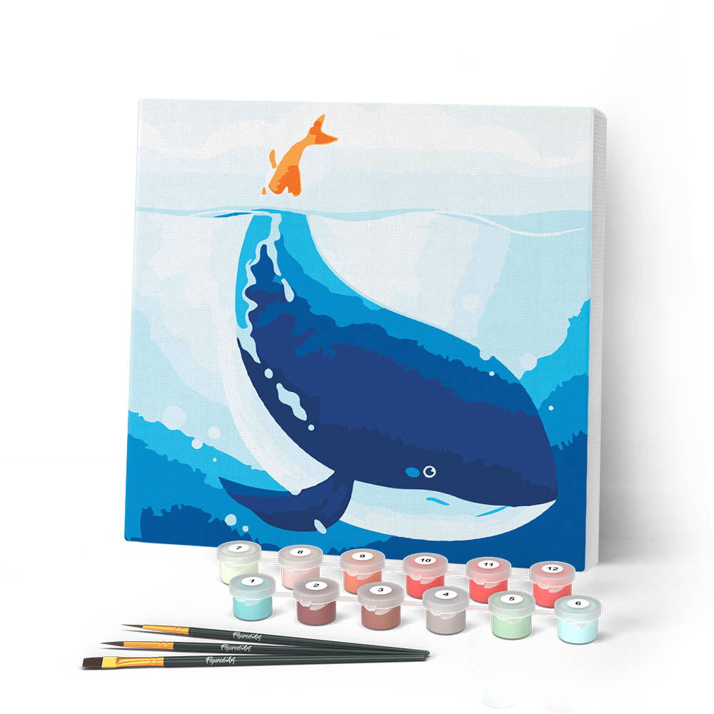 Mini Paint by numbers 8"x8" framed - Blue Whale