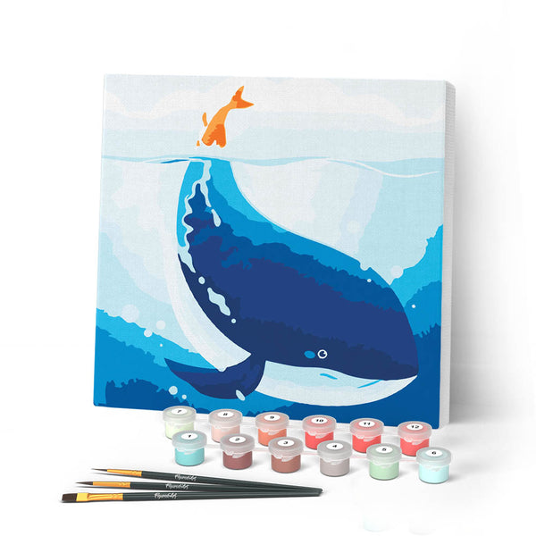 Mini Paint by numbers 8"x8" framed - Blue Whale