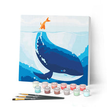 Load image into Gallery viewer, Mini Paint by numbers 8"x8" framed - Blue Whale