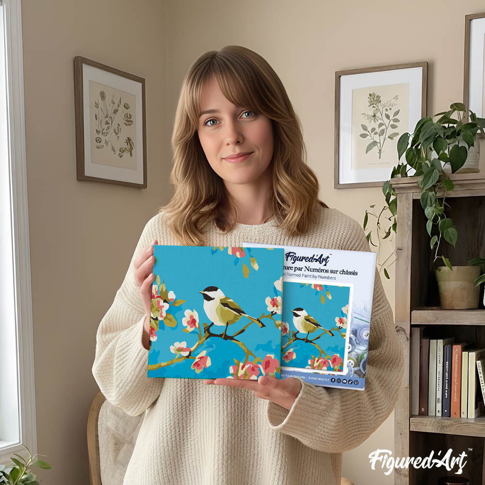 Mini Paint by numbers 8"x8" framed - Birds Painting