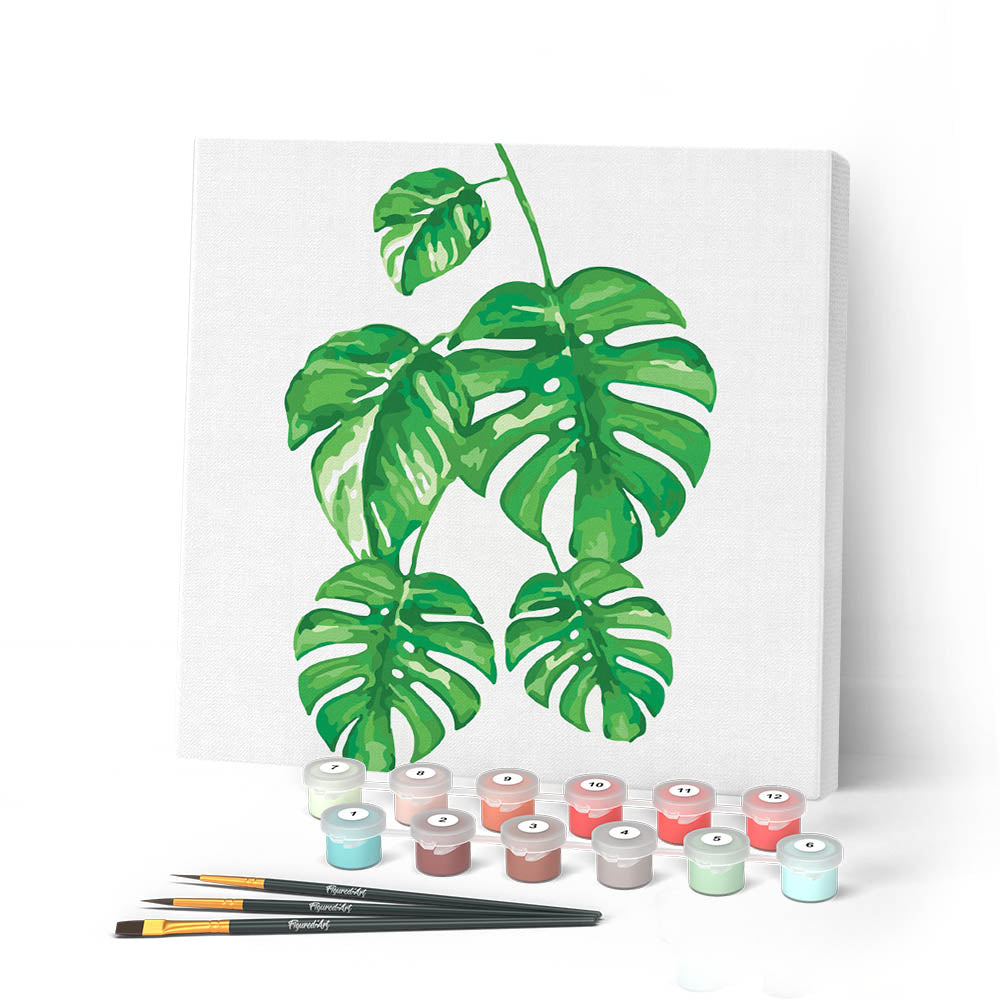 Mini Paint by numbers 8"x8" framed - Monstera Leaves