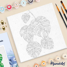 Load image into Gallery viewer, Mini Paint by numbers 8"x8" framed - Monstera Leaves