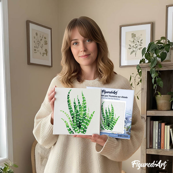 Mini Paint by numbers 8"x8" framed - Abstract Aloe Vera Plant