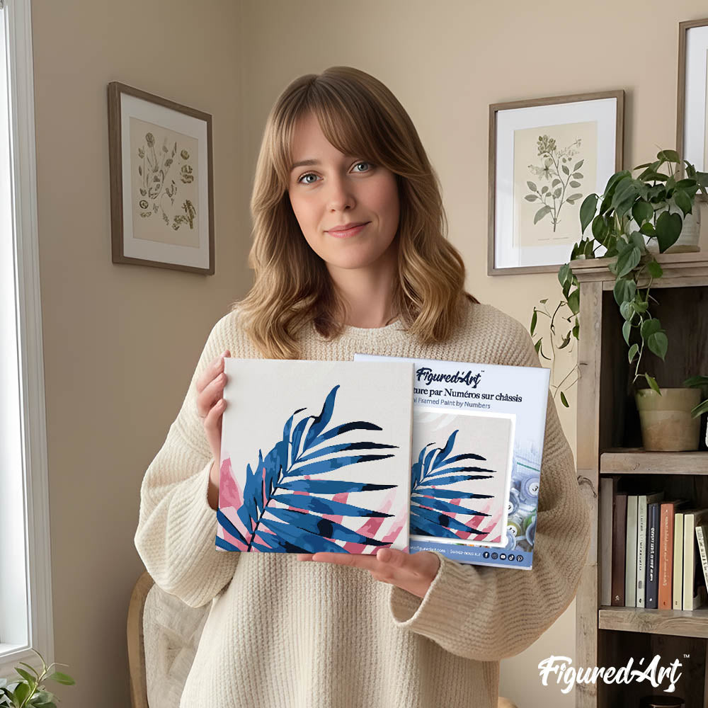 Mini Paint by numbers 8"x8" framed - Abstact Palm Leaves