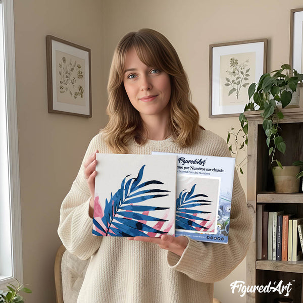 Mini Paint by numbers 8"x8" framed - Abstact Palm Leaves