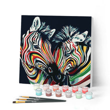 Load image into Gallery viewer, Mini Paint by numbers 8"x8" framed - Couple of Colorful Zebras