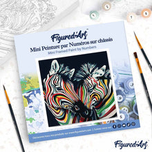 Load image into Gallery viewer, Mini Paint by numbers 8"x8" framed - Couple of Colorful Zebras