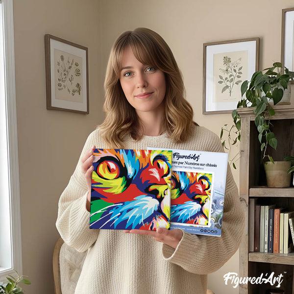 Mini Paint by numbers 8"x8" framed - Feline Pop Art