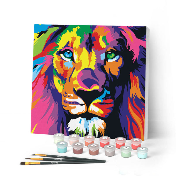 Mini Paint by numbers 8"x8" framed - Lion Pop Art