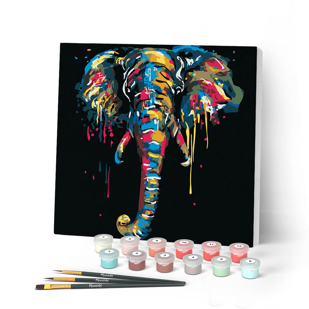 Mini Paint by numbers 8"x8" framed - Elephant Painting