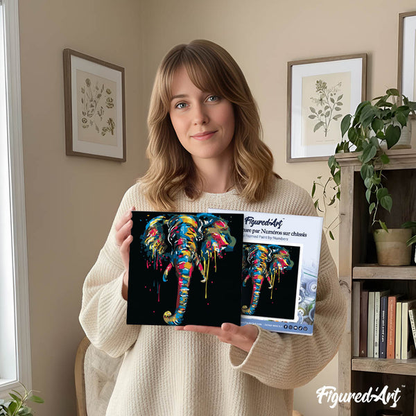 Mini Paint by numbers 8"x8" framed - Elephant Painting