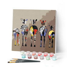Load image into Gallery viewer, Mini Paint by numbers 8"x8" framed - Zebras Back