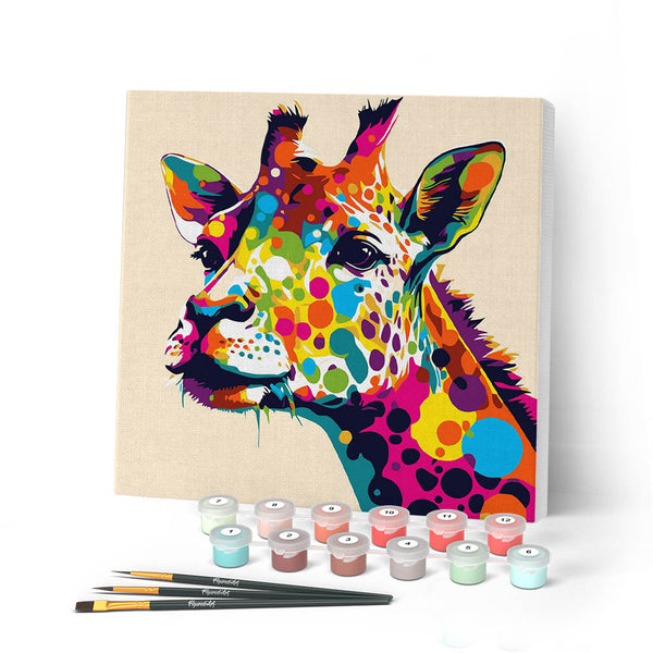 Mini Paint by numbers 8"x8" framed - Giraffe Abstract Pop Art