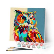 Load image into Gallery viewer, Mini Paint by numbers 8"x8" framed - Owl Abstract Pop Art