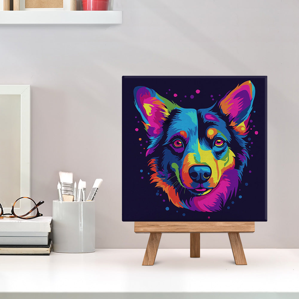 Mini Paint by numbers 8"x8" framed - Neon Dog Abstract Pop Art