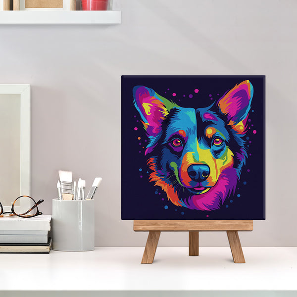 Mini Paint by numbers 8"x8" framed - Neon Dog Abstract Pop Art