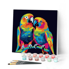 Load image into Gallery viewer, Mini Paint by numbers 8"x8" framed - Parrots Abstract Pop Art