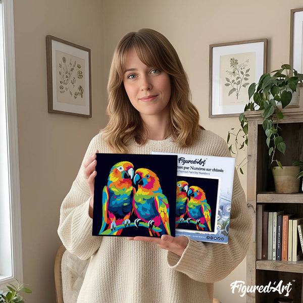 Mini Paint by numbers 8"x8" framed - Parrots Abstract Pop Art