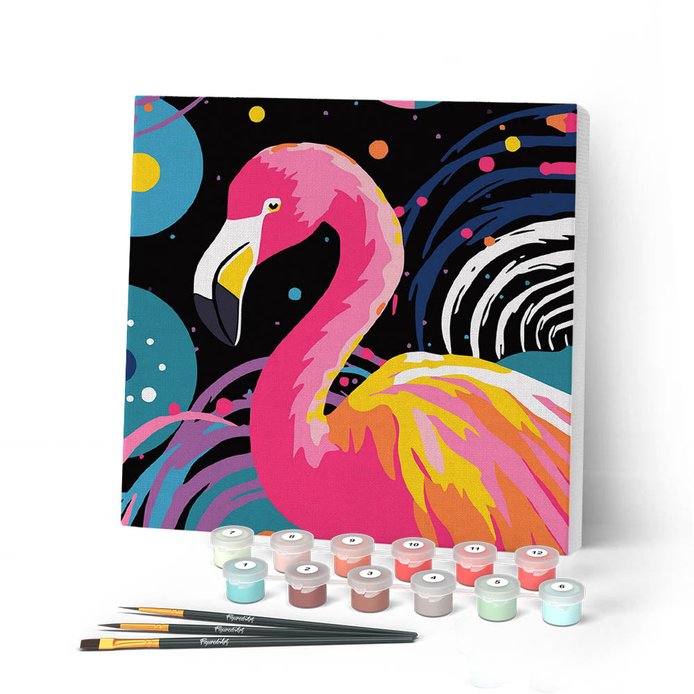 Mini Paint by numbers 8"x8" framed - Flamingo Abstract Pop Art