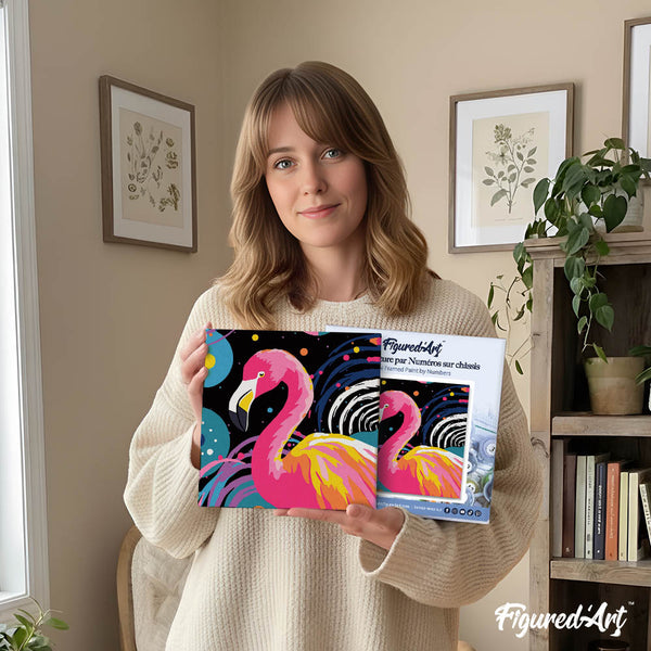Mini Paint by numbers 8"x8" framed - Flamingo Abstract Pop Art