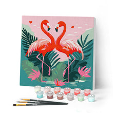 Load image into Gallery viewer, Mini Paint by numbers 8"x8" framed - Tropical Flamingos