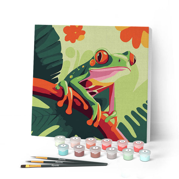 Mini Paint by numbers 8"x8" framed - Tropical Red-Eyed Tree Frog