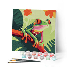 Load image into Gallery viewer, Mini Paint by numbers 8"x8" framed - Tropical Red-Eyed Tree Frog