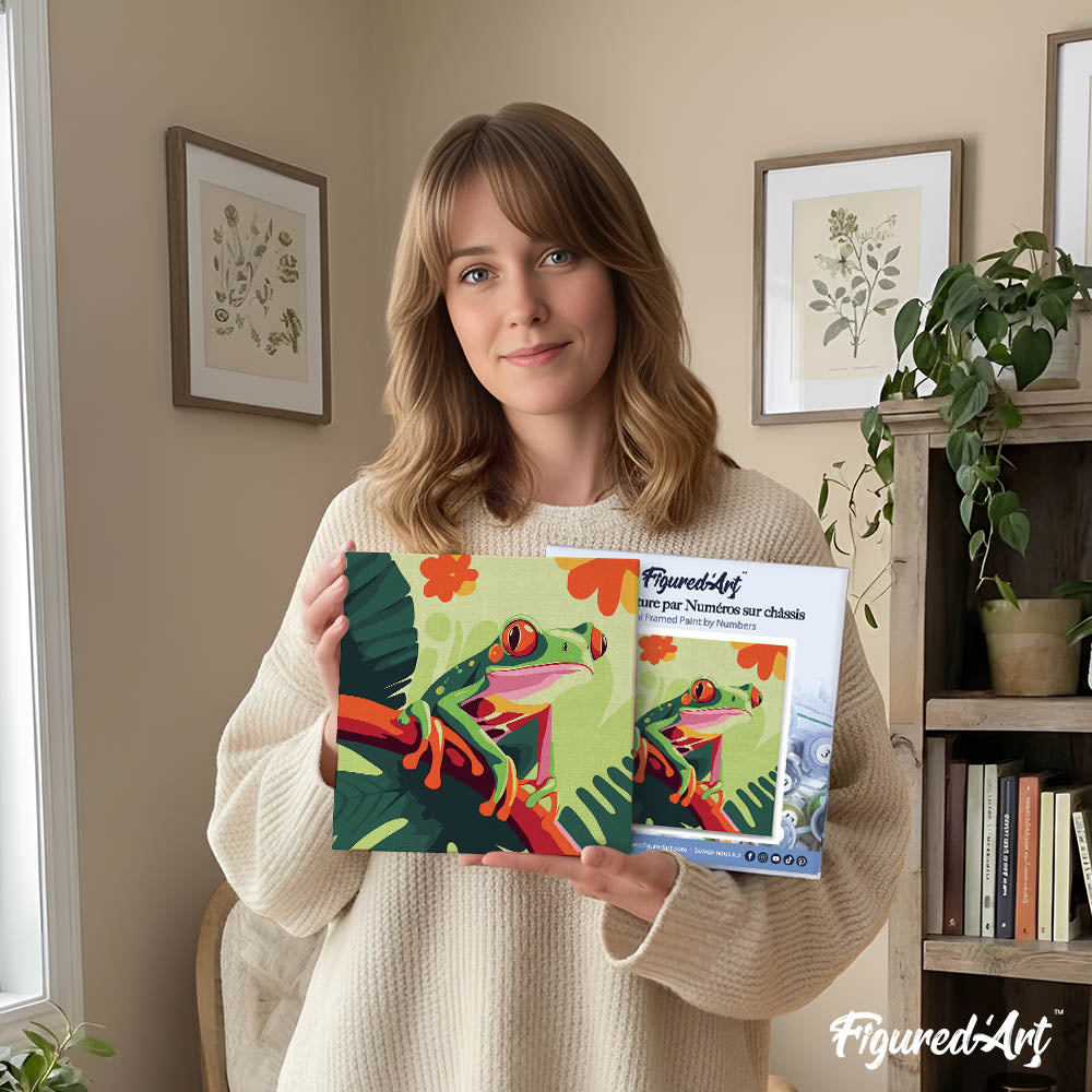 Mini Paint by numbers 8"x8" framed - Tropical Red-Eyed Tree Frog