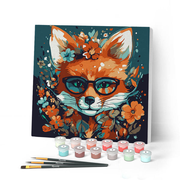 Mini Paint by numbers 8"x8" framed - Fantasy fox and flowers