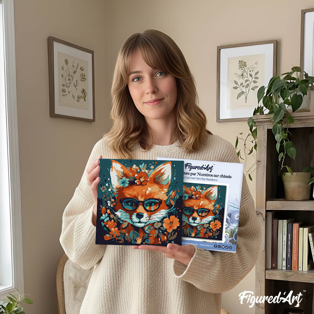 Mini Paint by numbers 8"x8" framed - Fantasy fox and flowers