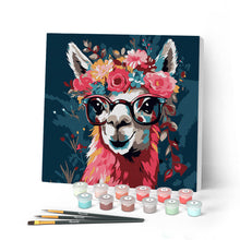Load image into Gallery viewer, Mini Paint by numbers 8"x8" framed - Fantasy llama and flowers