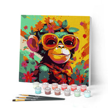 Load image into Gallery viewer, Mini Paint by numbers 8"x8" framed - Fantasy monkey and flowers