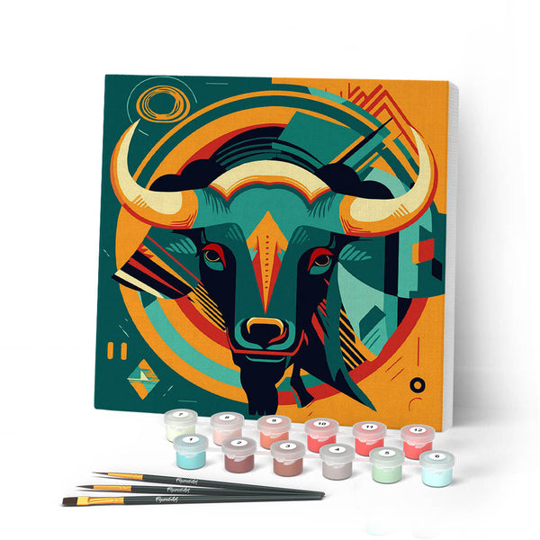 Mini Paint by numbers 8"x8" framed - Bull Art-Deco Inspired Abstract