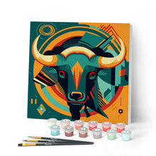 Load image into Gallery viewer, Mini Paint by numbers 8"x8" framed - Bull Art-Deco Inspired Abstract