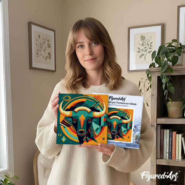 Mini Paint by numbers 8"x8" framed - Bull Art-Deco Inspired Abstract