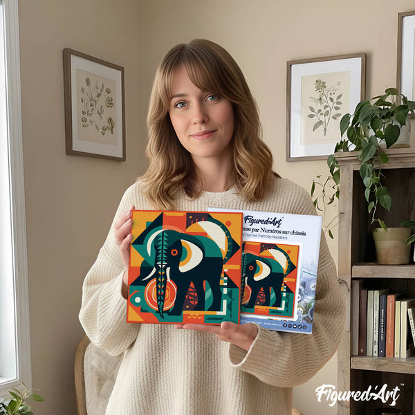 Mini Paint by numbers 8"x8" framed - Elephant Art-Deco Inspired Abstract