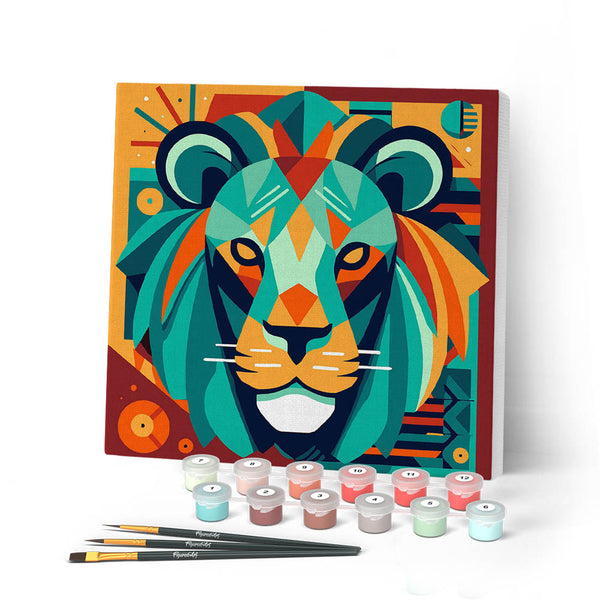 Mini Paint by numbers 8"x8" framed - Lion Art-Deco Inspired Abstract