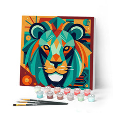 Load image into Gallery viewer, Mini Paint by numbers 8"x8" framed - Lion Art-Deco Inspired Abstract