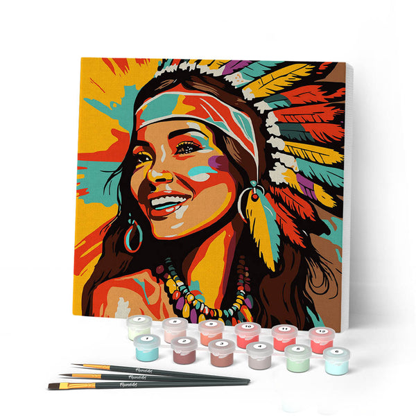 Mini Paint by numbers 8"x8" framed - Native Elegance Lady Pop Art
