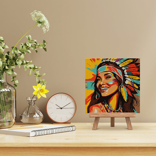 Mini Paint by numbers 8"x8" framed - Native Elegance Lady Pop Art