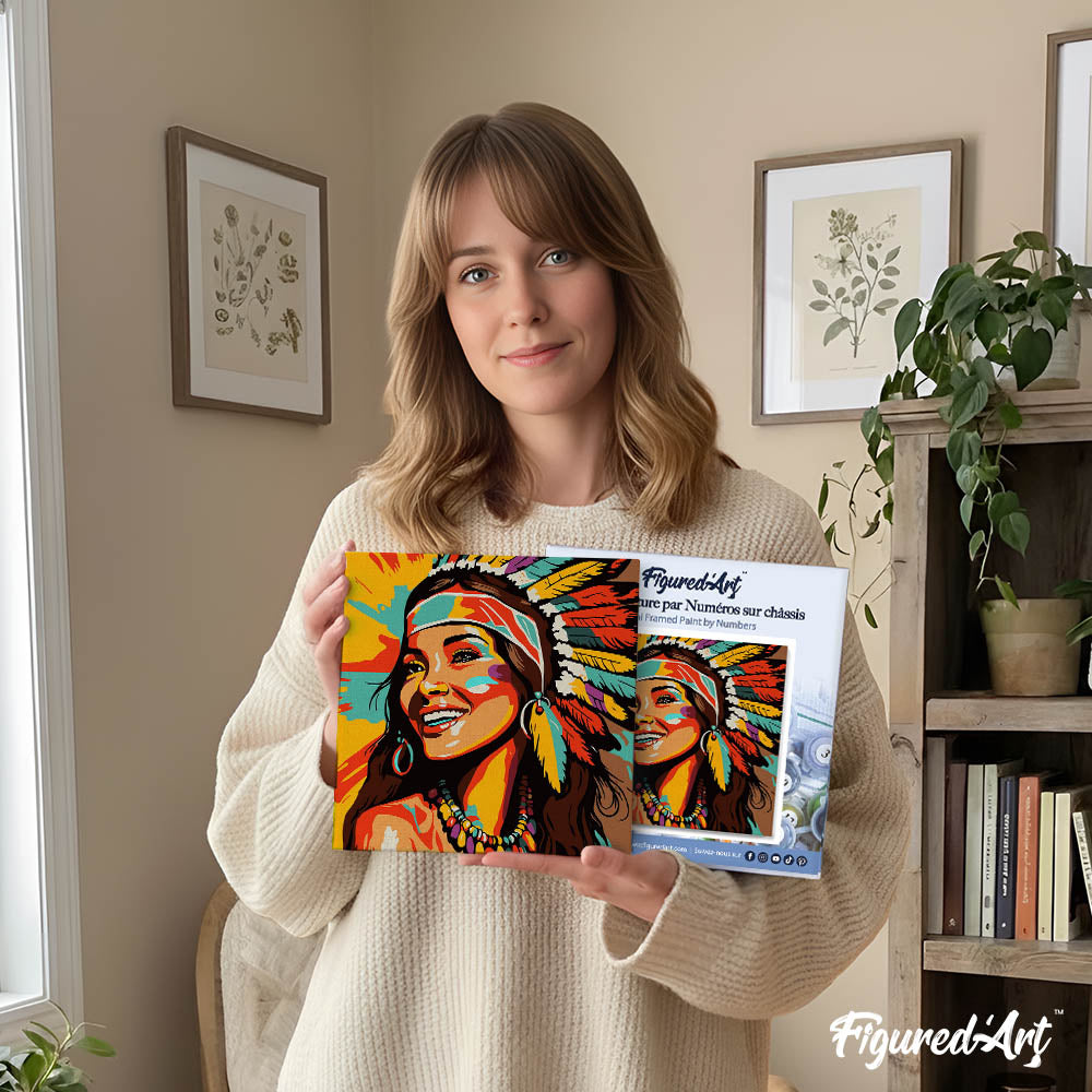 Mini Paint by numbers 8"x8" framed - Native Elegance Lady Pop Art