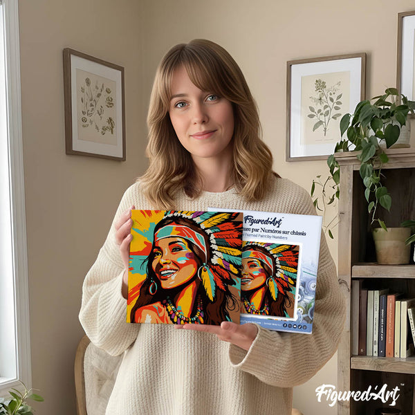 Mini Paint by numbers 8"x8" framed - Native Elegance Lady Pop Art