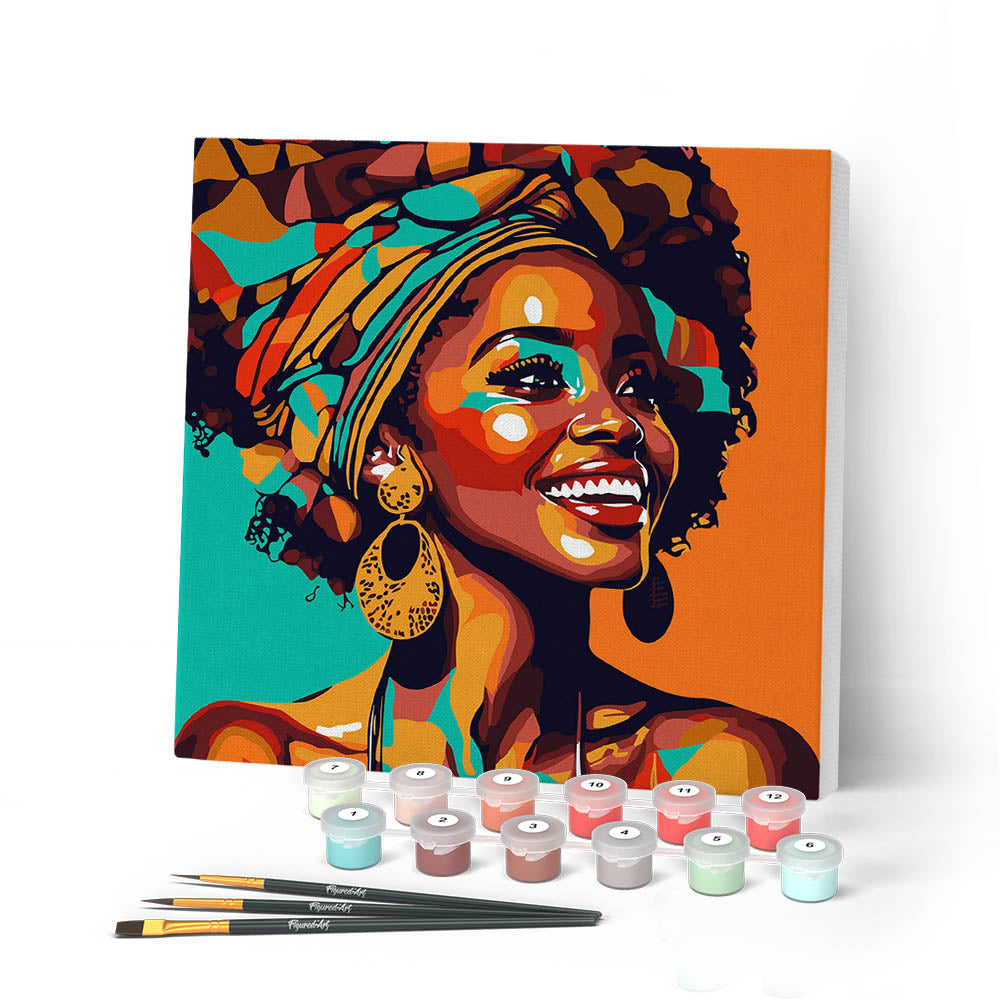 Mini Paint by numbers 8"x8" framed - African Queen Pop Art