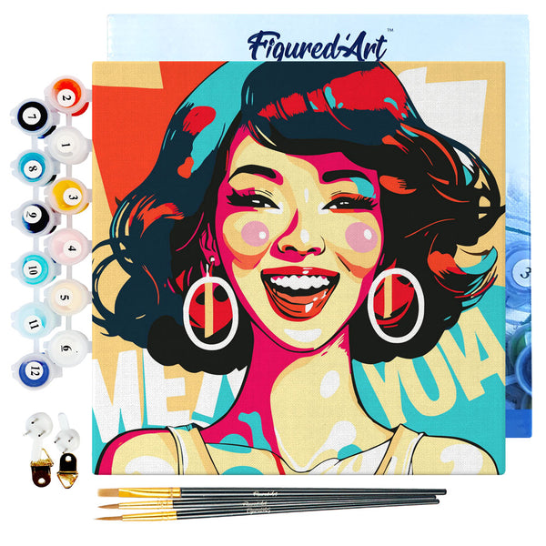 Mini Paint by numbers 8"x8" framed - Charming Lady Pop Art