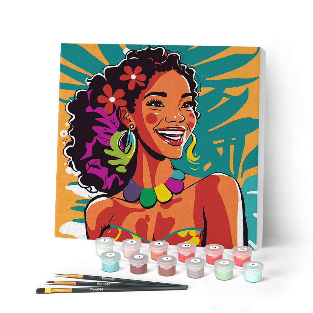Mini Paint by numbers 8"x8" framed - Islander Beauty Pop Art