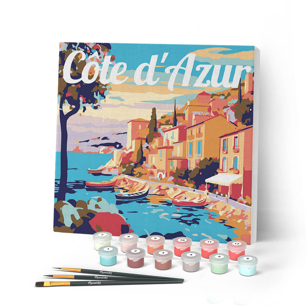 Mini Paint by numbers 8"x8" framed - Travel Poster Cote d'Azur